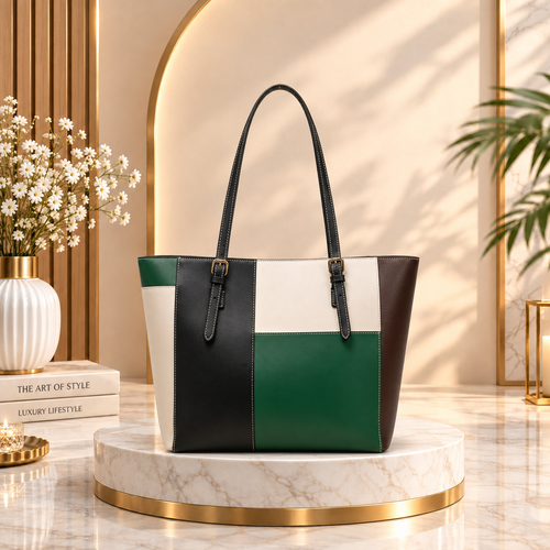 Chic Multi-Color Patchwork Structured Tote Bag SC-052