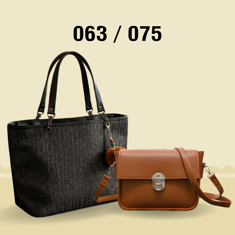 Stylish Black Textured Tote Bag & Sling Bag 063 / 075