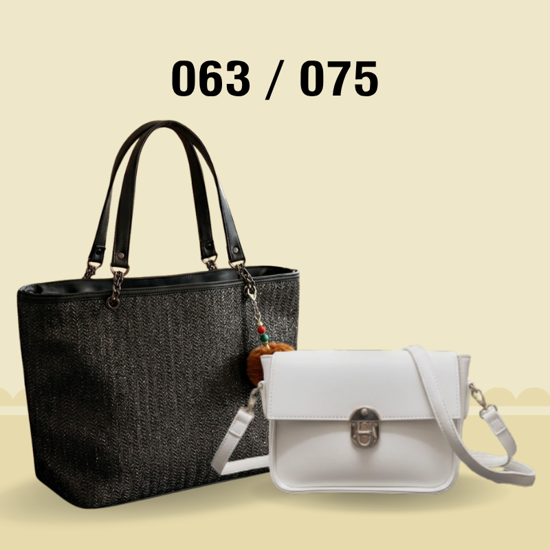 Stylish Black Textured Tote Bag & Sling Bag 063 / 075
