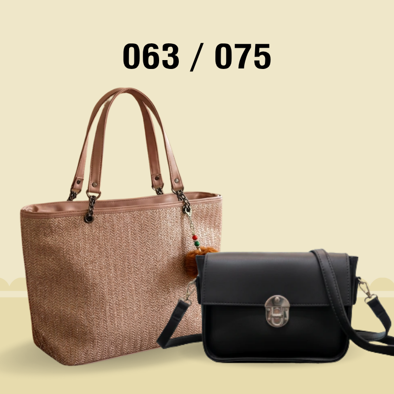 Stylish Black Textured Tote Bag & Sling Bag 063 / 075
