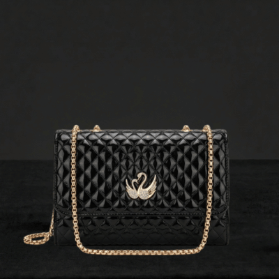 Luxury Quilted Ladies Clutch Crystal Swan Emblem SC-157