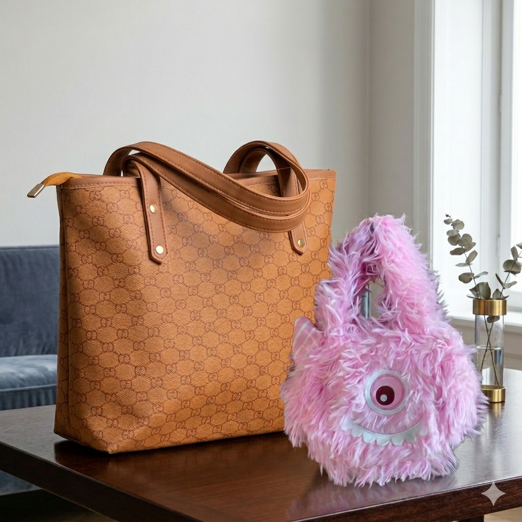 Elegant Everyday Tote with Playful Furry Handbag 036 / 111