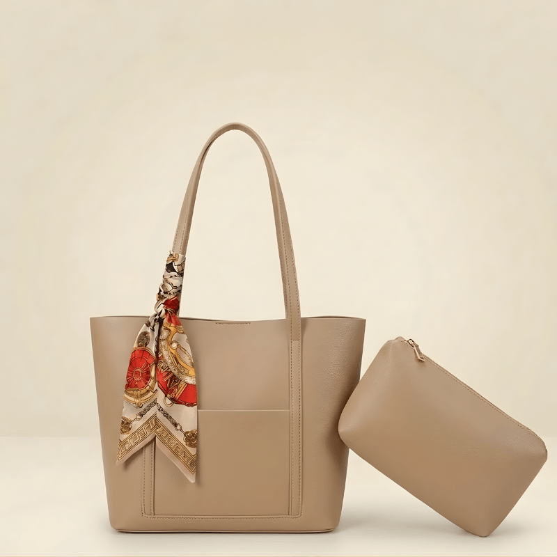Trendy Brown Tote Bag with Scarf & Pouch SC-049