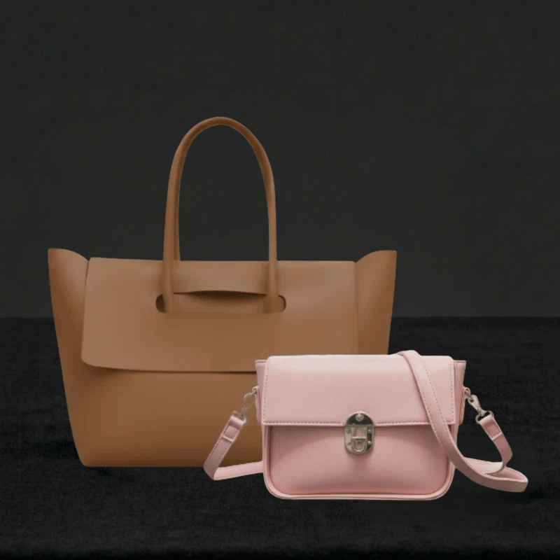 Beige Oversized Tote + Deep Red Sling Bag 066 / 075