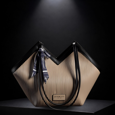Luxury Ribbon-Accent Pleated Tote Bag SC-045