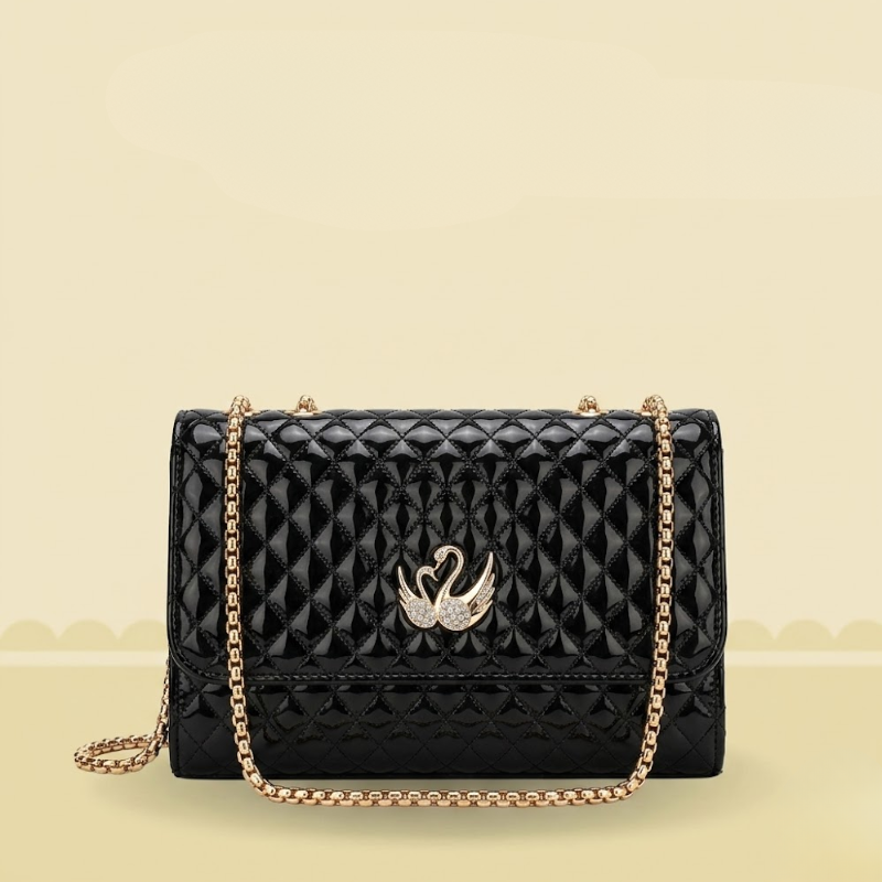 Luxury Quilted Ladies Clutch Crystal Swan Emblem SC-157