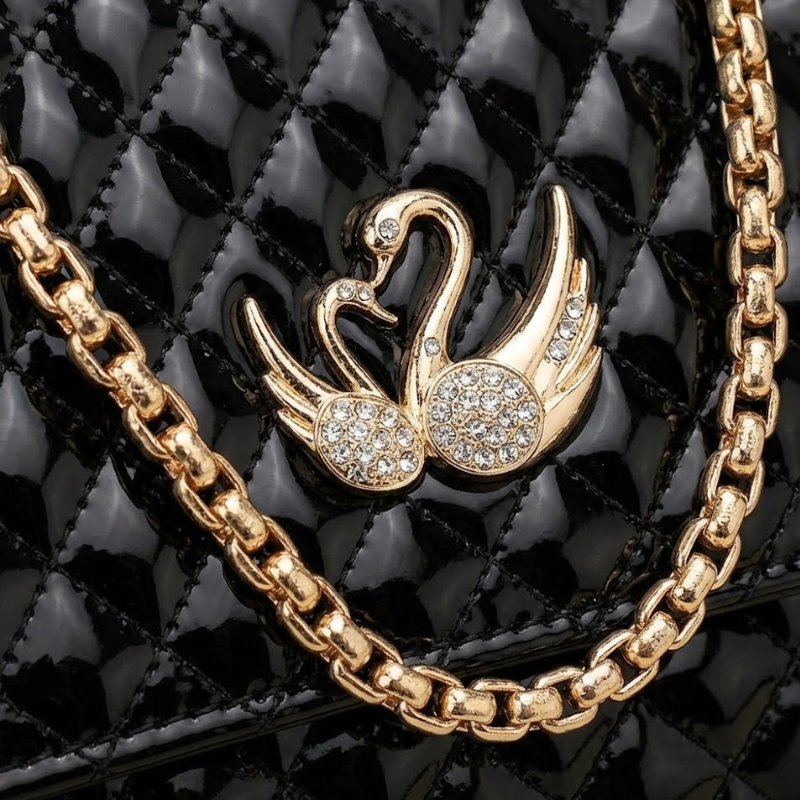 Luxury Quilted Ladies Clutch Crystal Swan Emblem SC-157
