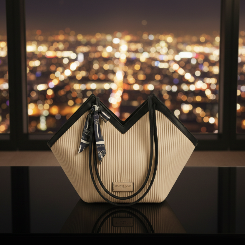 Luxury Ribbon-Accent Pleated Tote Bag SC-045