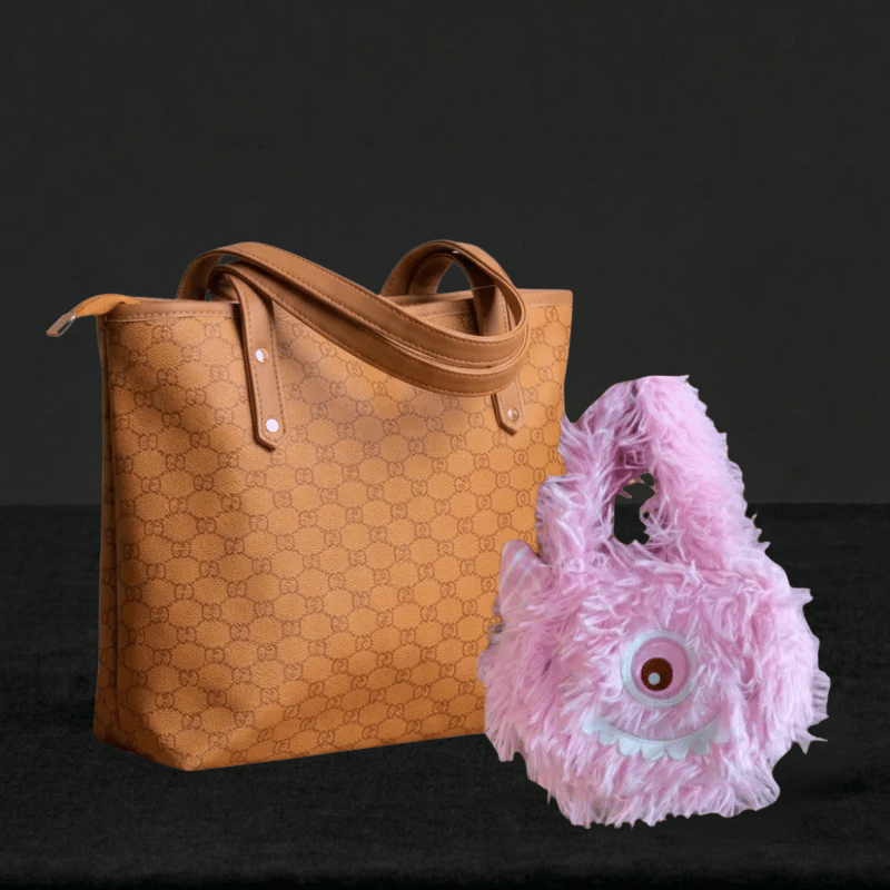 Elegant Everyday Tote with Playful Furry Handbag 036 / 111