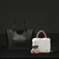 Black Shoulder Tote Bag & White Faux Fur Crossbody Bag 055 / 119