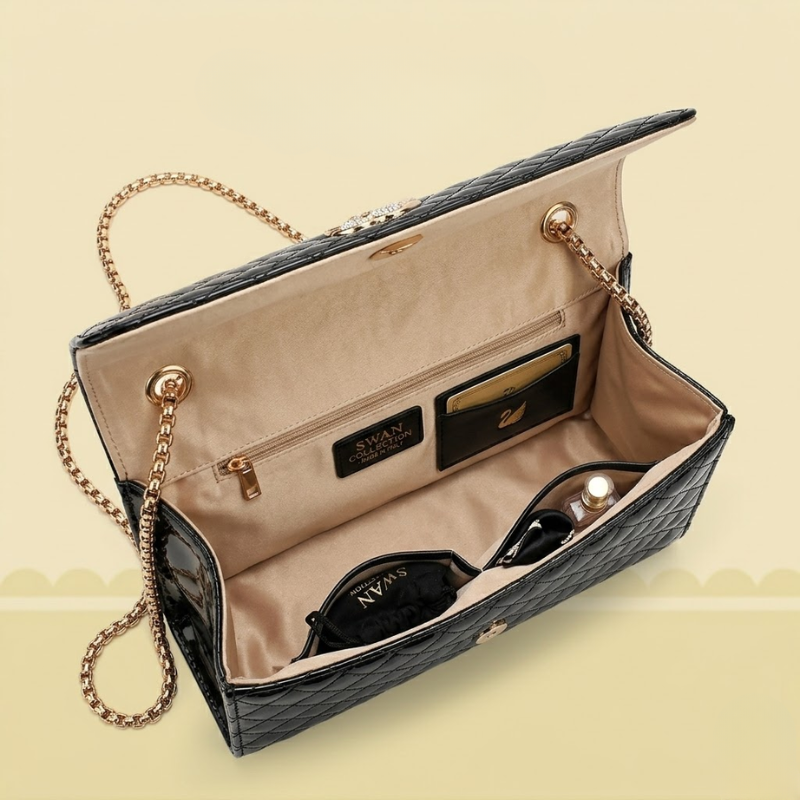 Luxury Quilted Ladies Clutch Crystal Swan Emblem SC-157