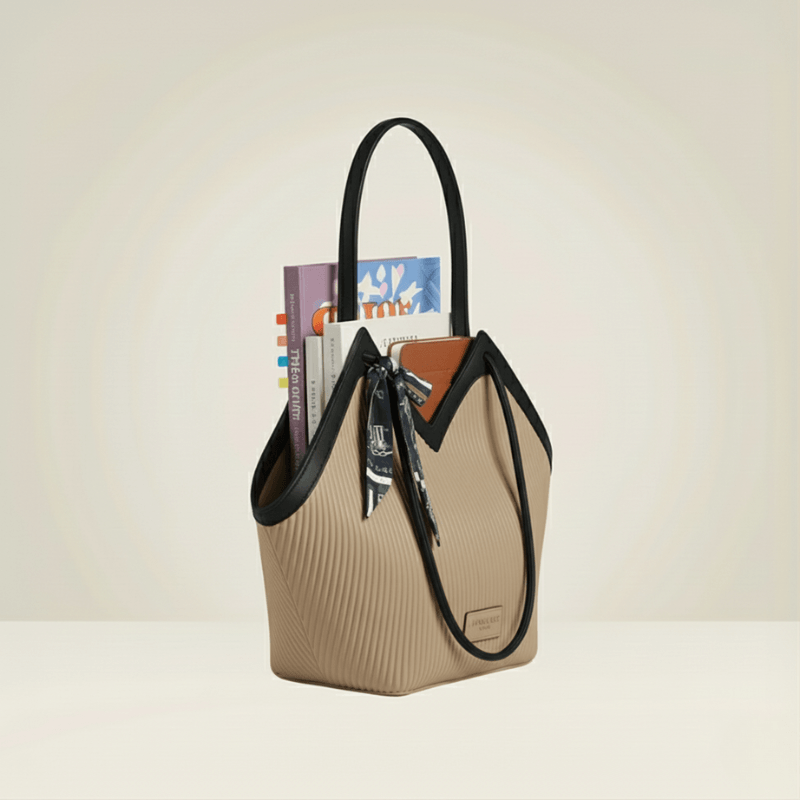 Luxury Ribbon-Accent Pleated Tote Bag SC-045