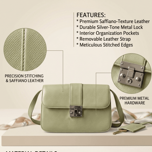 Classic Tan  PU Leather Crossbody Bag with Metallic Lock SC_097