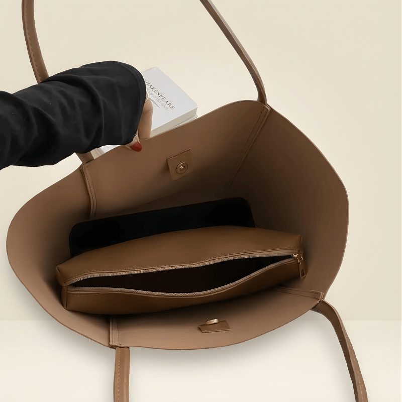 Trendy Brown Tote Bag with Scarf & Pouch SC-049