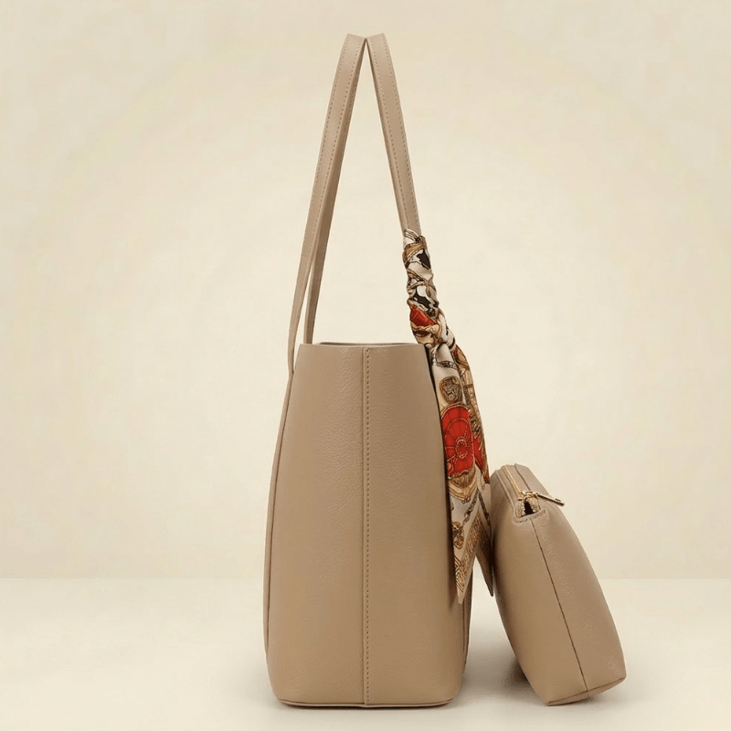 Trendy Brown Tote Bag with Scarf & Pouch SC-049