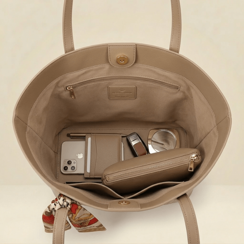 Trendy Brown Tote Bag with Scarf & Pouch SC-049