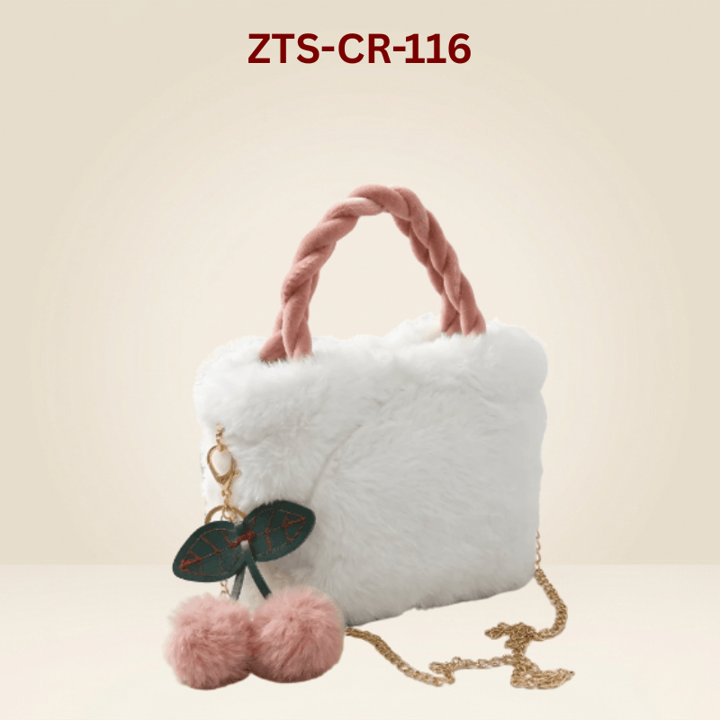 Luxury Fur Handbag with Pink Braided Handles SC-119