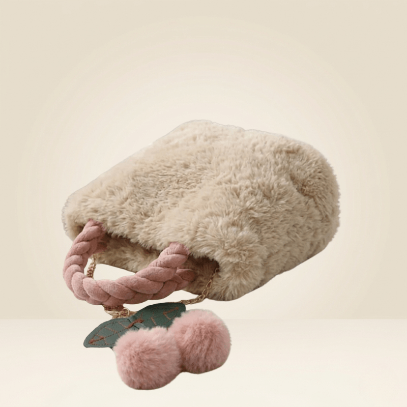 Luxury Fur Handbag with Pink Braided Handles SC-119