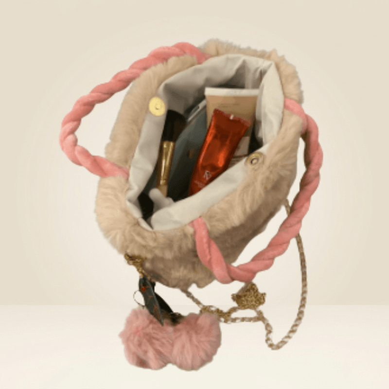 Luxury Fur Handbag with Pink Braided Handles SC-119
