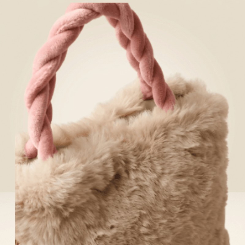 Luxury Fur Handbag with Pink Braided Handles SC-119