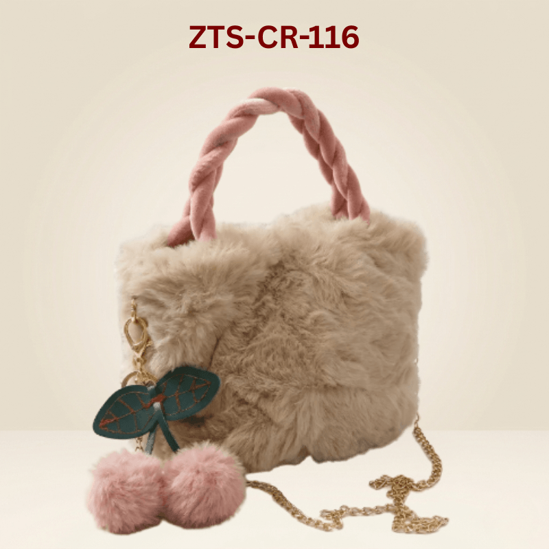 Luxury Fur Handbag with Pink Braided Handles SC-119