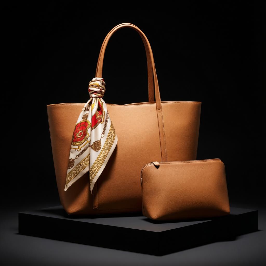 Trendy Brown Tote Bag with Scarf & Pouch SC-049