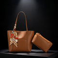 Trendy Brown Tote Bag with Scarf & Pouch SC-049